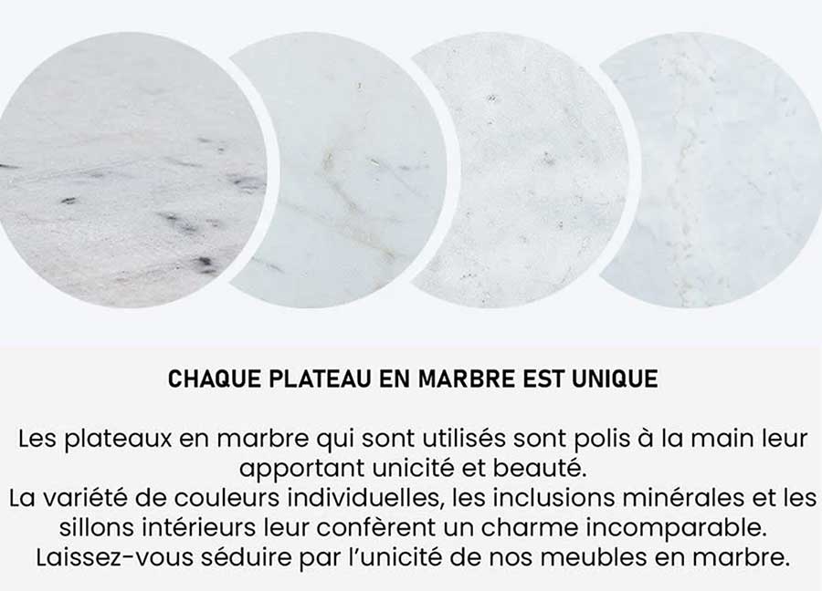 détail du marbre blanc du bout de canapé haut